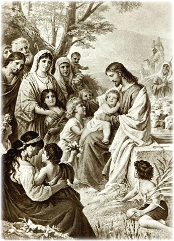 Christ Blessing the Children, original oil painting on canvas by Bernard Plockhorst, before 1938